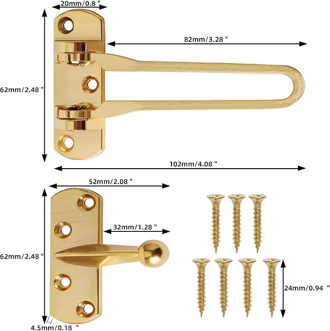 Alise Swing Bar Door Lock,Gold Door Lock for Front Doors and Inside Doors | Security Door Guard Latch for Kids Safety Home Security,Hotel Latch Lock Front Door Child Lock - Image 2