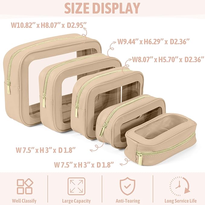 YOPCDJ 5PCS Diaper Bag Organizer Pouch Set, TSA Approved Toiletry Bag，Clear Waterproof TPU Makeup Bag Set Travel Organizer Bags for Women and Kids - Image 3