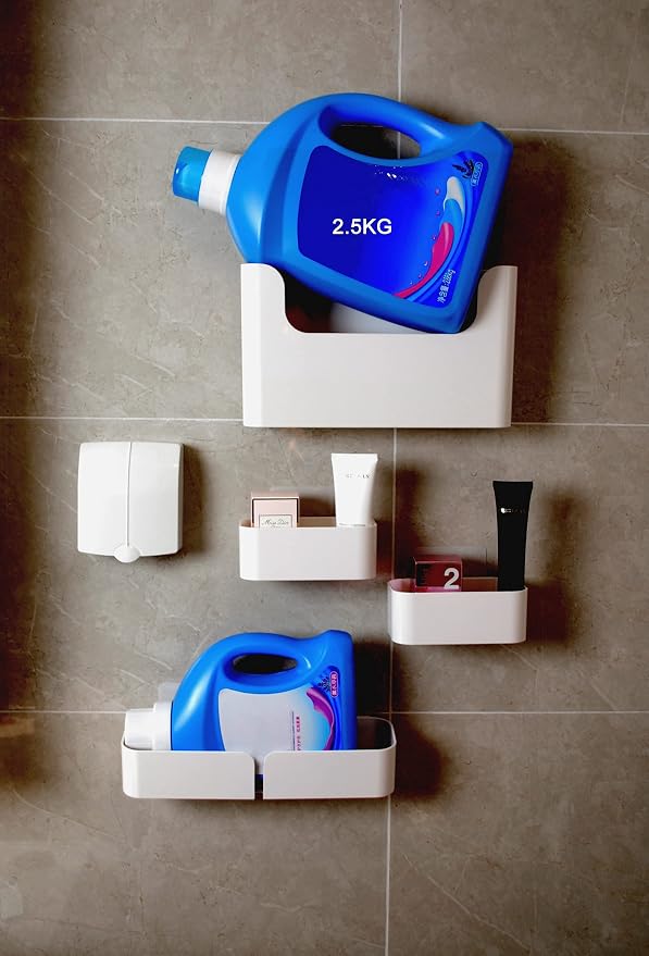 Adhesive Wall Mounted Shelves, 4pcs Set Durable ABS Plastic Hanging Storage Bins White, Excellent Floating Organizer, Convenient Storage Solution on Smooth Wall Surface - Image 6