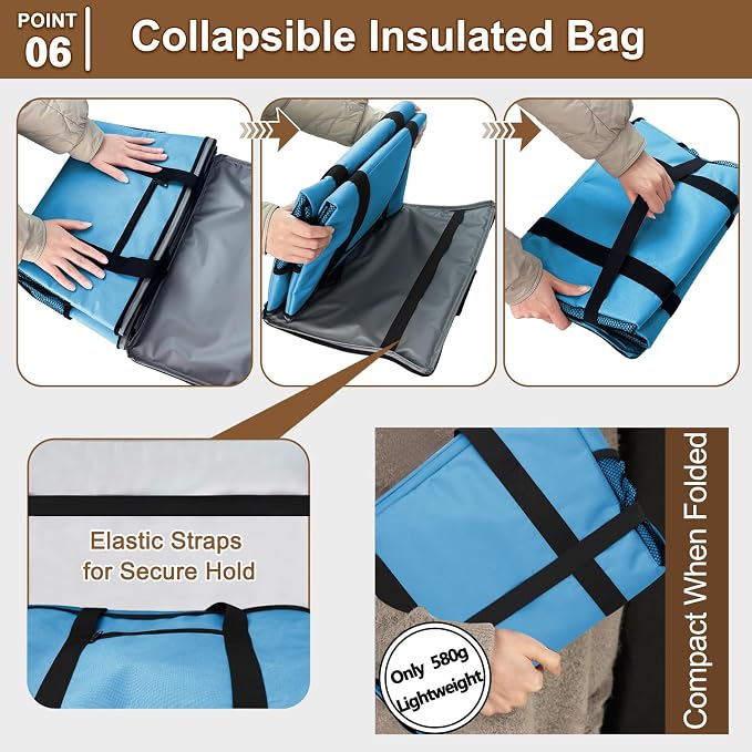 Reusable Grocery Bag – Expandable Insulated Cooler Bag with Bottom Board, Collapsible Insulated Shopping Bag with Zipper & Drawstring, Heavy Duty Tote Bag for Shopping, Delivery, Picnic, Beach - Image 7