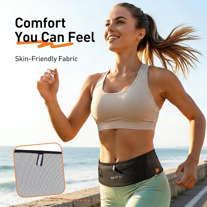 AGPTEK Slim Running Belt with Waterproof Phone Pocket for Women & Men | Hook & Loop Design,Breathable and Reflective for Jogging, Workout and Running, L - Image 8