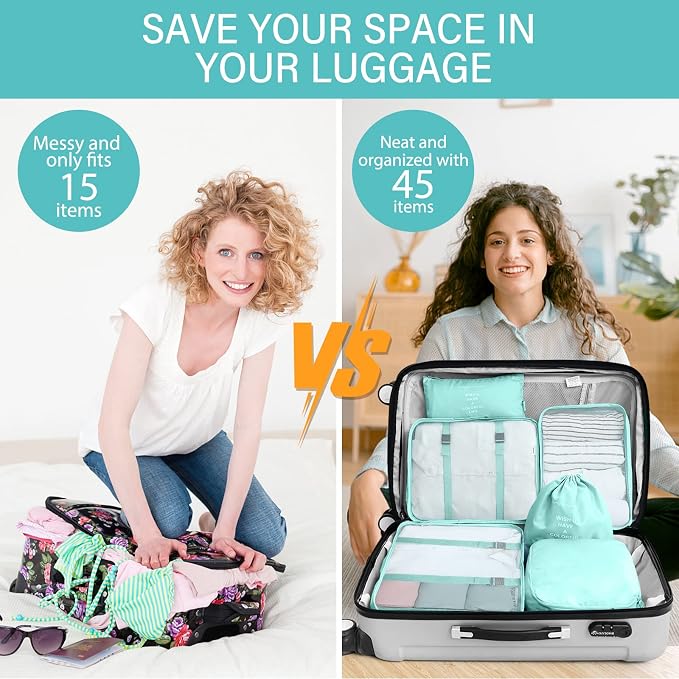 KPX 8 Set Packing Cubes for Travel, Luggage Packing Organizers Accessories Large Toiletries Bag for Clothes Shoes Cosmetics (Blue) - Image 5