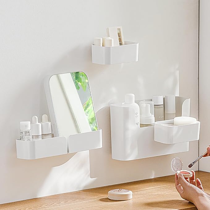 Adhesive Cabinet Door Organizer, Bathroom Wall Mount Storage Rack, Bedside Shelf Organizer Door Rack Shelves Holder for Sink Kitchen Bathroom RV Pantry Bedroom Closet Laundry Office (White-2 Pack) - Image 2