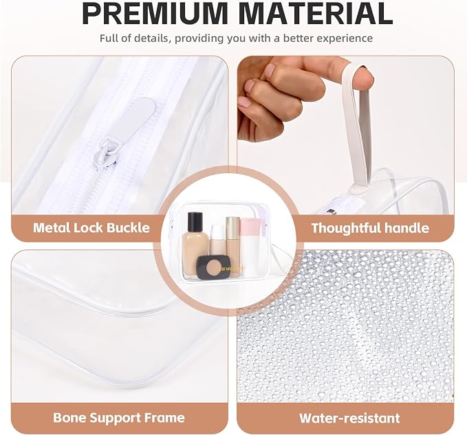 Icramsy Clear Makeup Bag,2 Pack TSA Approved Toiletry Bag for Women & Men | Portable Handheld Design, Waterproof, Airport Airline Compliant, Clear Toiletry Cosmetic Bag - Image 3
