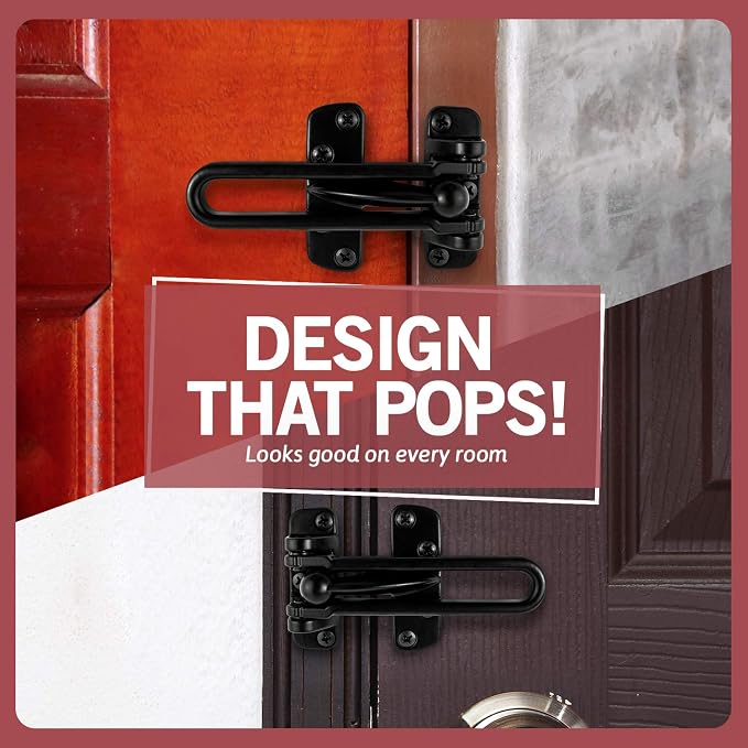 Jack N’ Drill Swing Bar Door Lock Durable Door Guard for Back & Front Doors, Childproof Door Security Made from Reinforced Diecast Metal for Home Security (Black, 1 Pack & 5 Door Stop) - Image 4