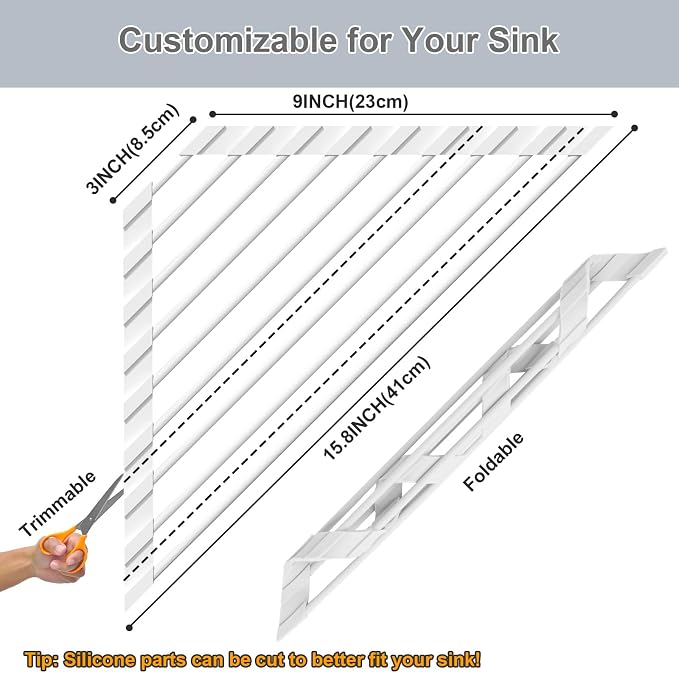 HANZENMA Triangular Sink Rack, Multi-Functional Rack Above the countertop, Foldable Sink Drying mat, Heat-Resistant, Non-Slip, and Rust-Proof Dish Rack (White) - Image 2