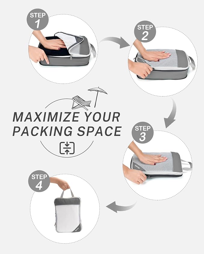 Gonex Compression Packing Cubes for Travel, Mesh Bags Luggage Organizers | Set of 4/5/6/7/10 for Essentials, Extensible, Fits 20"Carry-on Suitcases, See-through Mesh, Double Zipper Compression - Image 2