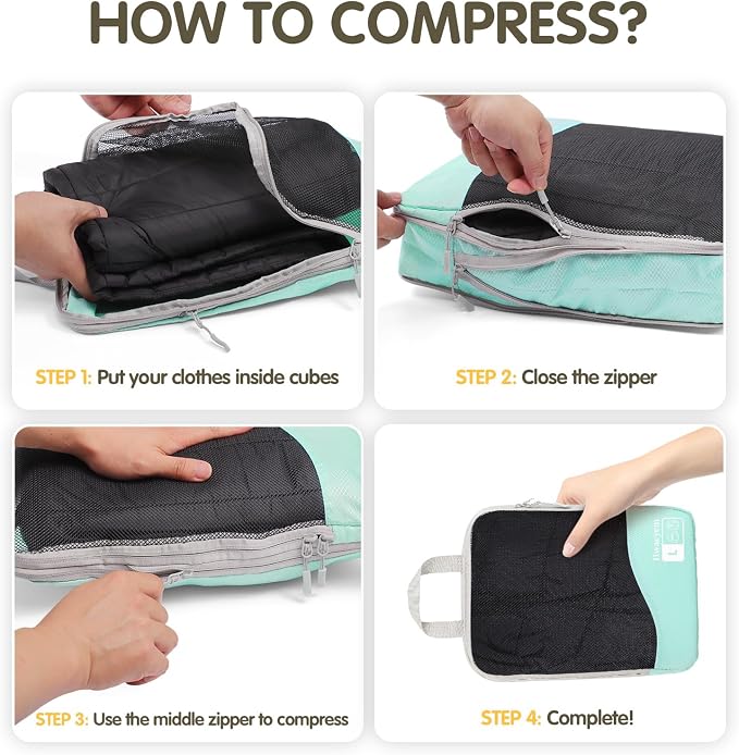 Compression Packing Cubes 8 Set, Dual Zipper Compression Packing Cubes for Travel, See-Through Mesh Packing Bags for Suitcases, Compression Cubes with Shoe Bag - Image 9