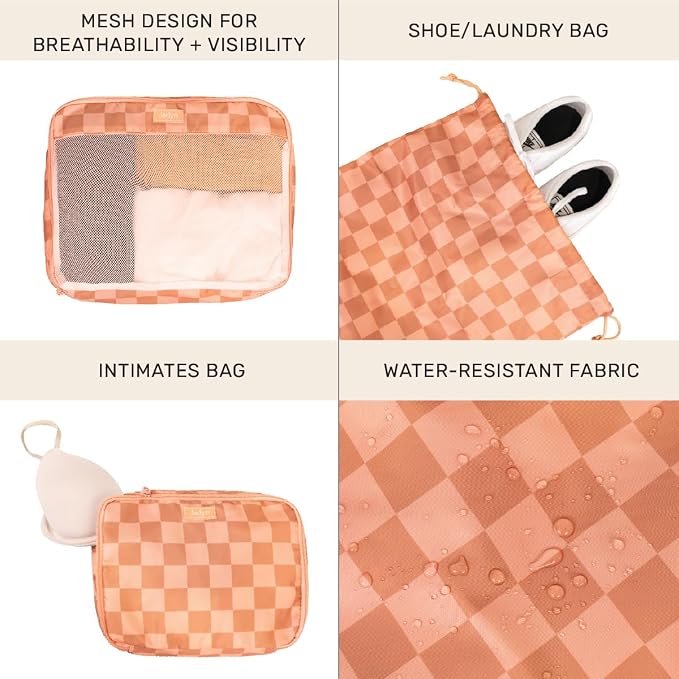 Packing Cubes for Travel, 6-Piece Large Packing Cube Organizer Set for Suitcase, Duffel Bag, Luggage, Multiple Sizes Travel Essentials (Terracotta Check) - Image 3