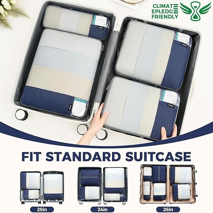 BAGAIL Lightweight Compression Packing Cubes for Travel, 6 Set, Navy | Salis Nylon Fabric,Anti-Tearing,Save Space,SBS Zippers,Packing List,PVC Tag Pocket,Custom Labels,Visible Mesh,Portable Handel - Image 8