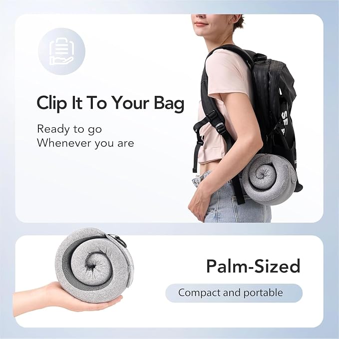 Travel Neck Pillow Airplane Neck Support Ergonomic Design for Traveling | 100% Pure Memory Foam Suitable for Airplanes,Offices and Cars, Grey,Small, C-Shape - Image 5