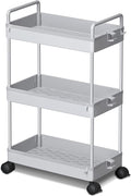 Ronlap 3 Tier Slim Rolling Storage Cart with Wheels Utility Organizer, Grey | For bathroom, laundry, kitchen, bedside & dorm. Fits art, craft, snack, makeup, nail, diaper & postpartum baby supplies by Ronlap