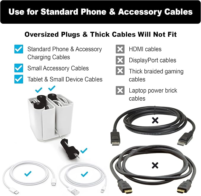 Cable Organizer with Multiple Compartments, Secure Cable Ends, Prevent Tangling, Tidy Workspace, Charging Solution, Desk Organizer Cord Management, White Plastic - Image 5