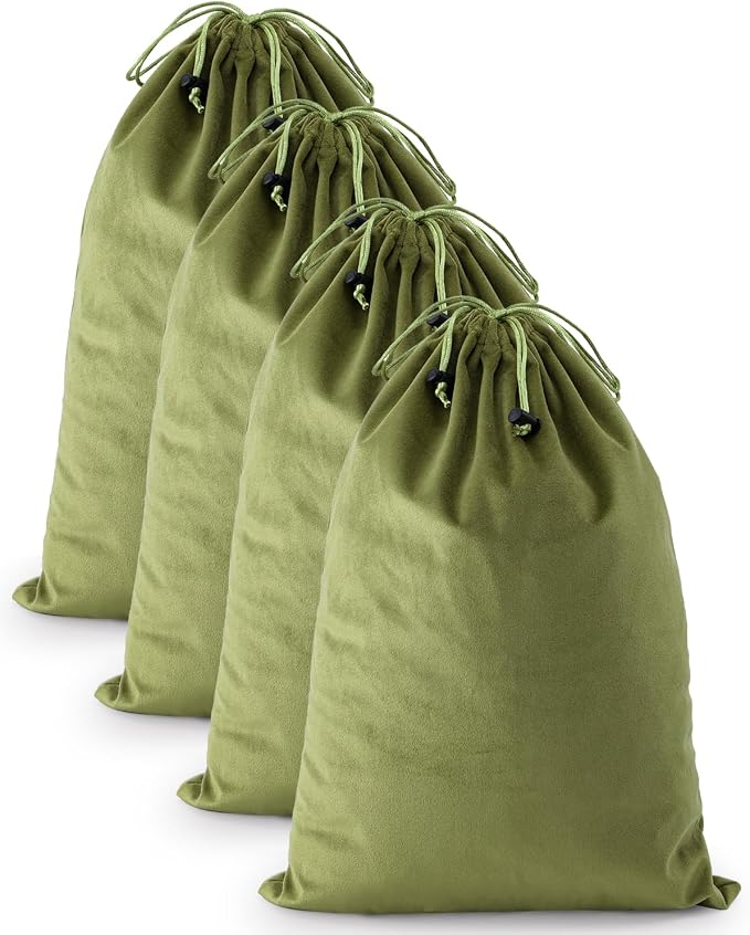 4 Pcs Shoe Bags for Travel, Dust Velvet Bags, Sage Green, 17.3x12.6 Inch | Washable & Reusable Travel Shoe Bags, Dustproof Shoe Bags with Drawstring Closure, Suitable for Travel, Home Storage by WelcometoFantasyLife