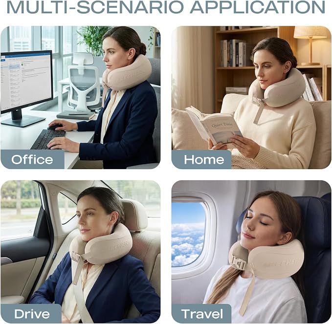 Skechers Neck Pillow for Traveling,Memory Foam Travel Neck Pillow for Airplane Travel Pillow for Flight Headrest Sleep, Portable Plane Accessories,Beige - Image 7