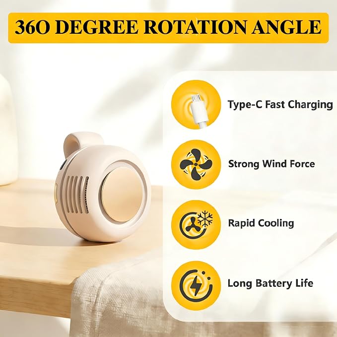 Portable Silent Mini Bladeless Electric fan Clip-On,3-Speed Rotatable Hands-Free Clip-On Fan for Shirt and Waist,Portable Mini Bladeless Fan Clip-On,For Outdoor & Travel & Office & Indoor - Image 5