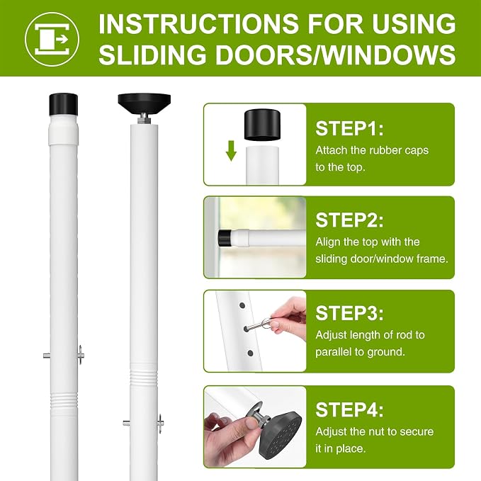 Sliding Glass Door Security Bar, Patio Door Barricade Security Bar, Apartment BarSliding Door Security Bar, Door Jammer, White, 2 Pack - Image 11