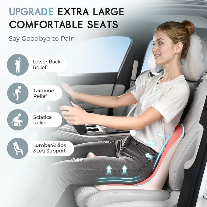 Car Seat Cushion and Lumbar Support Pillow, Larger Memory Foam Seat Cushion, Ergonomic L-Shaped Design Cushion for Back Pain Relief, Non-Slip Driving Cushion for Car, Office, Truck, Gifts for Mom-Pink - Image 2