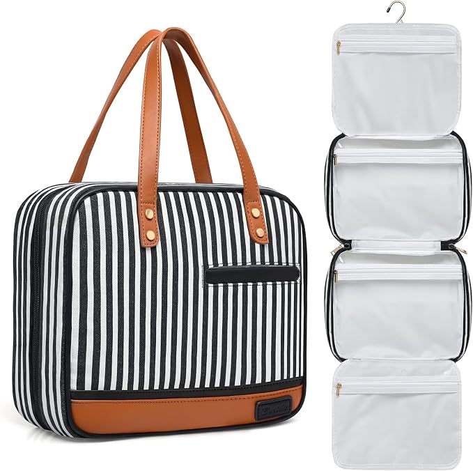 Hanging Travel Toiletry Bag,Large Capacity Cosmetic Travel Toiletry Organizer for Women with 4 Compartments & 1 Sturdy Hook,Perfect for Travel/Daily Use/Christmas by Bosidu