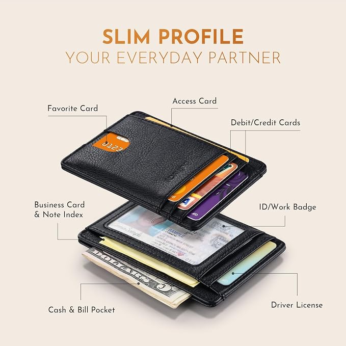 Buffway Slim Minimalist Front Pocket RFID Blocking Leather Wallets for Men and Women - Galactic Crack Black - Image 3