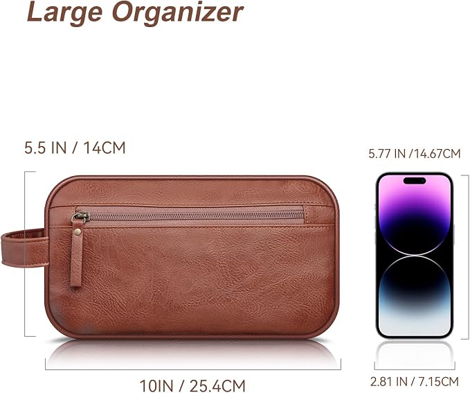 Travel Toiletry Bag for Men and Women, Travel Shaving Dopp Kit Water-resistant Bathroom Toiletries Organizer PU Leather Cosmetic Bags (Brown) - Image 7