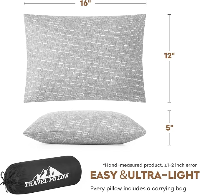 Camping Pillow Shredded Memory Foam Pillow, Compressible Travel Pillow Breathable Cover, Ideal Backpacking Airplane Hiking - Image 3