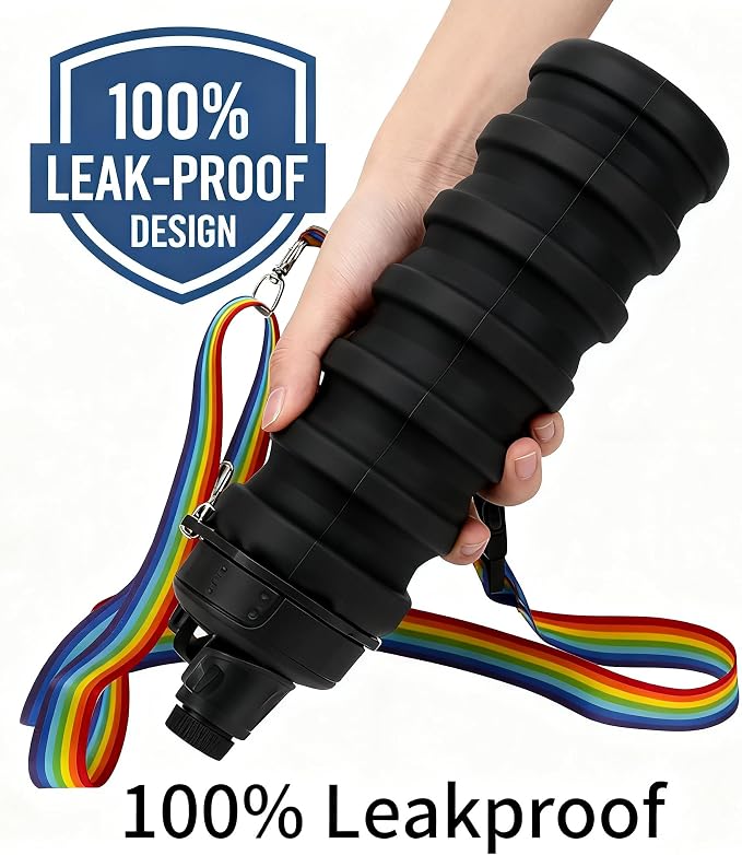 Silicone Collapsible Travel Water Bottles 17.6oz Dark Gray And Light Gray | Foldable Reusable Leakproof,With Mountaineering Buckle And Adjusting Rope For Sports Camping Hiking Cycling Yoga - Image 4