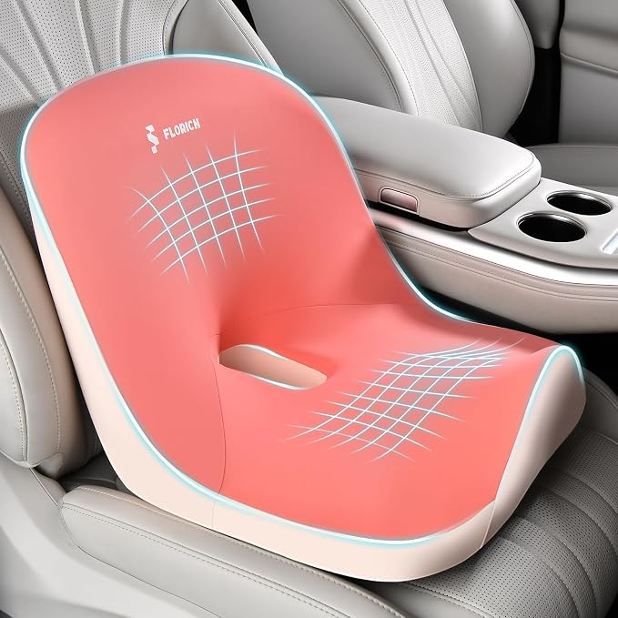 Car Seat Cushion and Lumbar Support Pillow, Larger Memory Foam Seat Cushion, Ergonomic L-Shaped Design Cushion for Back Pain Relief, Non-Slip Driving Cushion for Car, Office, Truck, Gifts for Mom-Pink by FLORICH