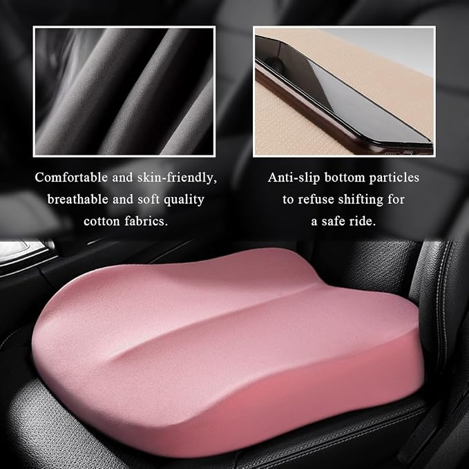 Car Seat Cushion, Comfort Memory Foam Car Cushion, Non-Slip Auto Booster Seat Cushion for Improve Driving Vision, Suitable for Vehicles Trucks SUVs Car Accessories (Pink) - Image 3