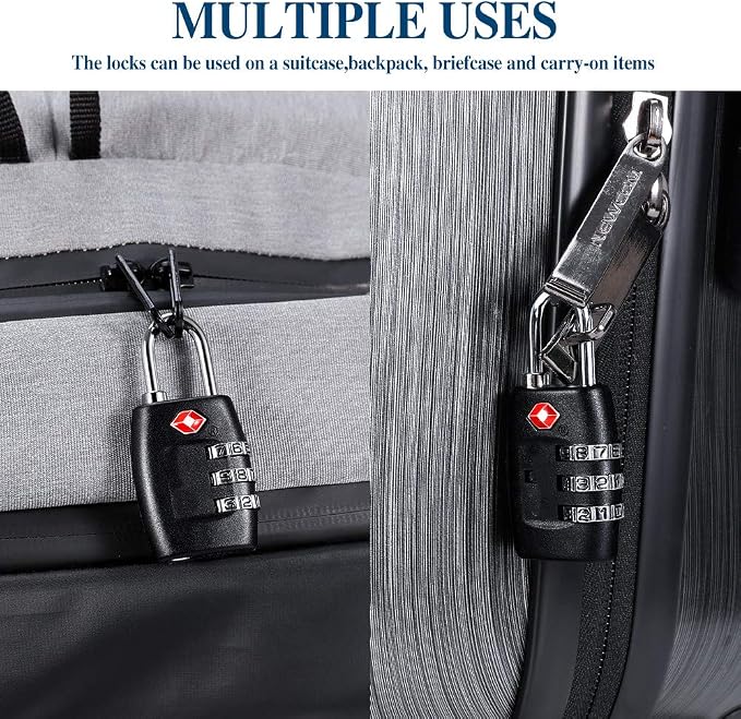 TSA Luggage Locks (4Pack) - 3 Digit Combination Padlocks - Approved Travel Lock for Suitcases & Baggage (Black) - Image 4