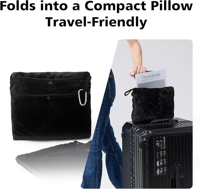 Packable Travel Throw Blanket, Black | Soft lightweight wearable travel accessory with carry pouch, airplane blanket, road trips, office naps,outdoor camping - Image 3