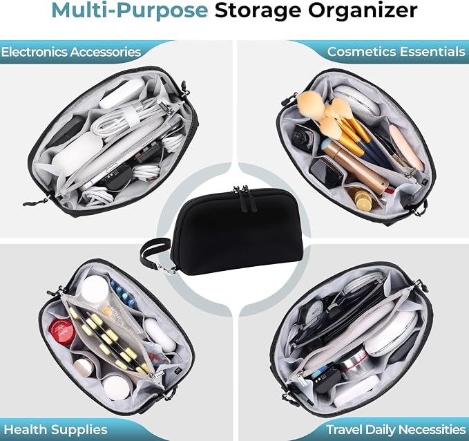 FYY Travel Cable Organizer - 8 Compartments, Lightweight, Water Repellent | With Wrist Strap, Portable Tech Pouch for Cord Charger, Travel and Business Trips Use, Soft Shell Nylon, Black (Medium) - Image 8