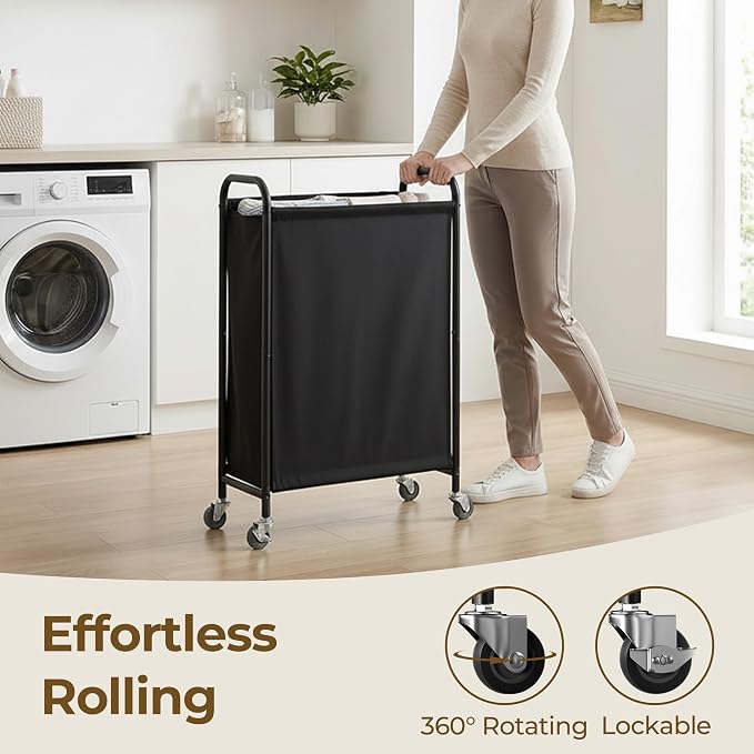 GRANNY SAYS Laundry Hamper, Slim Basket with Wheels and Handles, Black, 80L | Heavy Duty Metal Frame, Silent Rolling Cart for Clothes in Bedroom, Bathroom, Dorm - Image 5