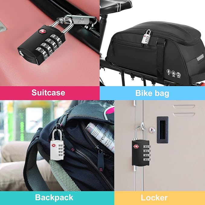 ZHEGE TSA Approved Luggage Lock for Train Travel (1 Pack, Black) | 4 Digit Combination Lock for School Gym Locker, Suitcase, Backpack, Cabinet, Drawer, Easy Read Dial, Alloy Body - Image 6