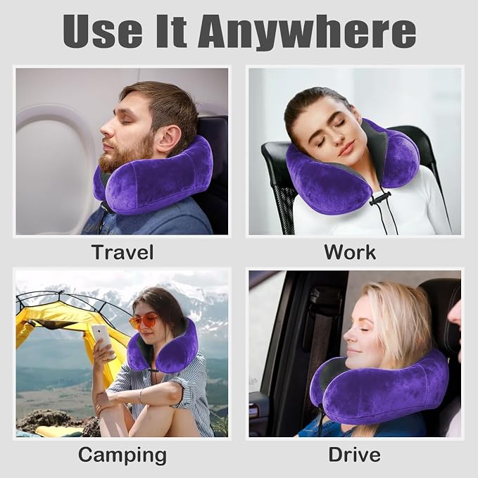 Travel Pillow, Memory Foam Neck Pillow for Traveling, U Shape Neck Pillow Airplane Portable Flight Pillow Travel Kit with 5D Contoured Eye Masks and Earplug for Plane Train Car Home Office - Image 6