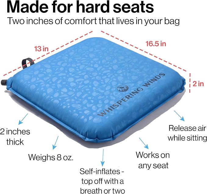 Whispering Winds Inflatable Seat Cushion | Comfortable & Packable Blow-up Foam Pad for Airplane Travel, Stadium Outdoors, Camping, Car & More - Image 2