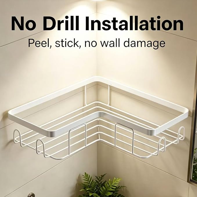 Shower Caddy 2 Pack, No Drilling Adhesive Bathroom Organizer Shelf Rack, Corner Shower Shelf with Hooks for Home Decor & Storage - Image 5