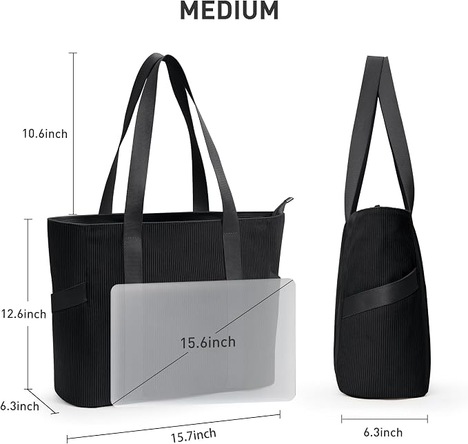 Tote Bag for Women, Casual Hobo Handbags with Compartments | Water Repellent Corduroy Large Capacity Fits 15.6" Laptop Zipper Closure for Travel Work School - Image 4