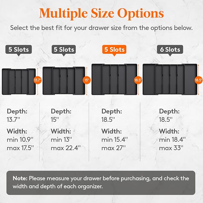 Lifewit Utensil Organizer for Kitchen Drawers, Expandable Utensil Tray | Adjustable Cooking Cutlery Silverware Flatware Holder, Plastic Spatula Tools Storage Divider, 16- 28 x 18.5", Black - Image 2