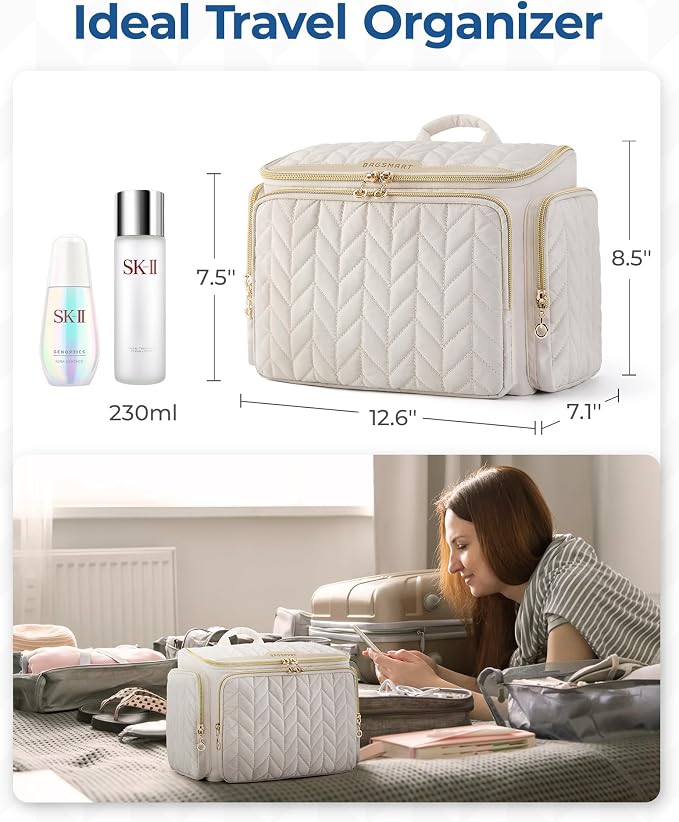 BAGSMART Travel Toiletry Bag, Large Wide-open Travel Bag for Toiletries, Makeup Cosmetic Travel Bag with Handle-Grey - Image 7