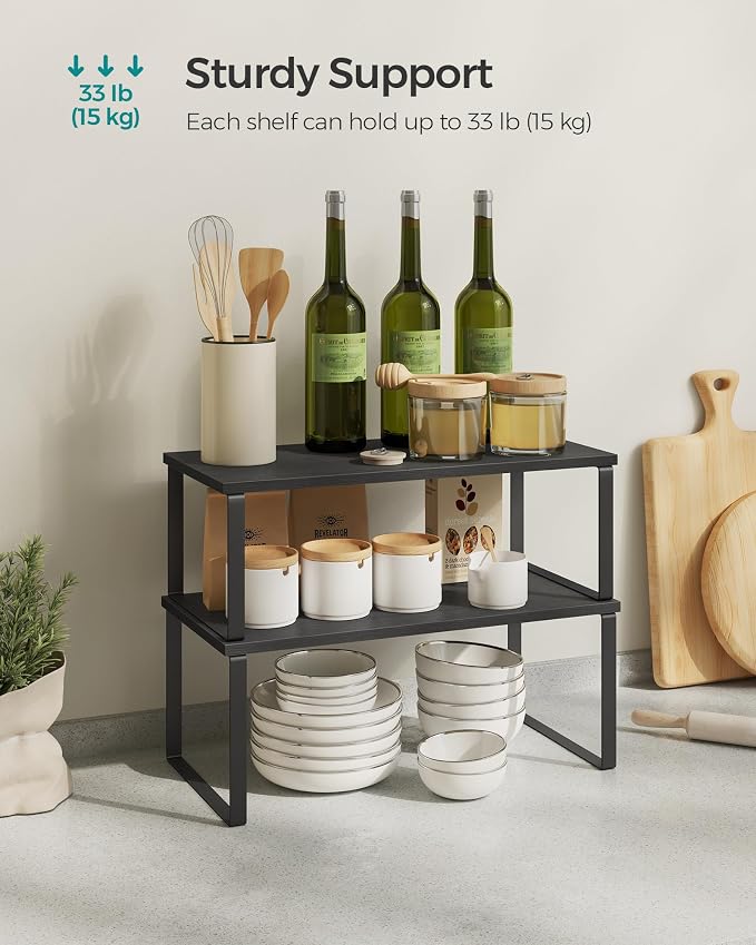 SONGMICS Cabinet Organizer Shelf, Set of 2 Spice Rack, Kitchen Storage | Kitchen Counter Storage Spice Rack, Particleboard, Steel, Ebony Black and Matte Black, BYSTRO Collection UKCS025B01 - Image 4