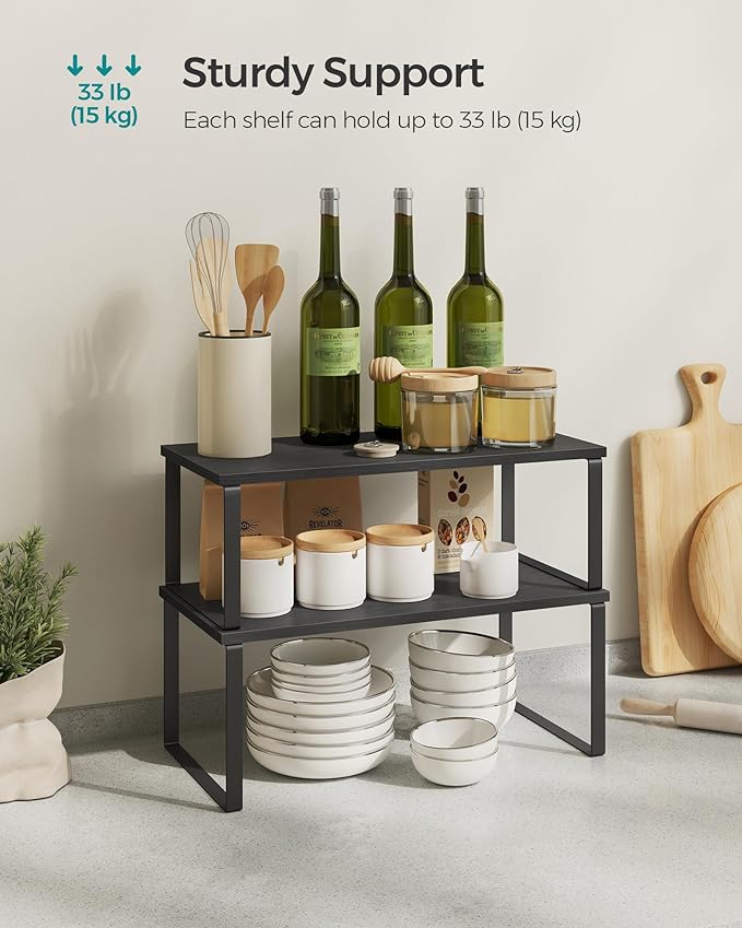SONGMICS Cabinet Organizer Shelf, Set of 4 Spice Rack, Kitchen Storage | Kitchen Storage, Spice Rack, Steel and Particleboard, Ebony Black and Matte Black, BYSTRO Collection UKCS028B01 - Image 4