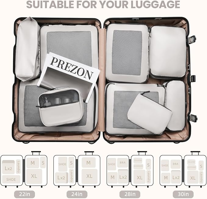 Mesh Packing Cubes for Travel, Durable Luggage Organizer with Sturdy Material and Double Zippers, Comprehensive Set for Travel Accessories Storage, 10 set, cream - Image 7