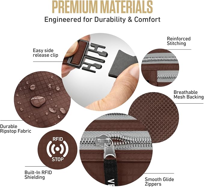 VENTURE 4TH Travel Money Belt, RFID Blocking Passport Holder - Brown - Image 6