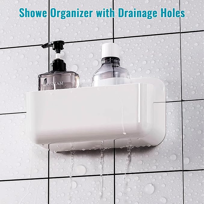 CGBE 2-Pack Cabinet Door Organizer, Self Adhesive Bathroom Shelves, White | Acrylic Shower Caddy, Wall Mounted Storage, No Drilling, Automatic Draining, For Cabinet Door and Shower Wall - Image 4