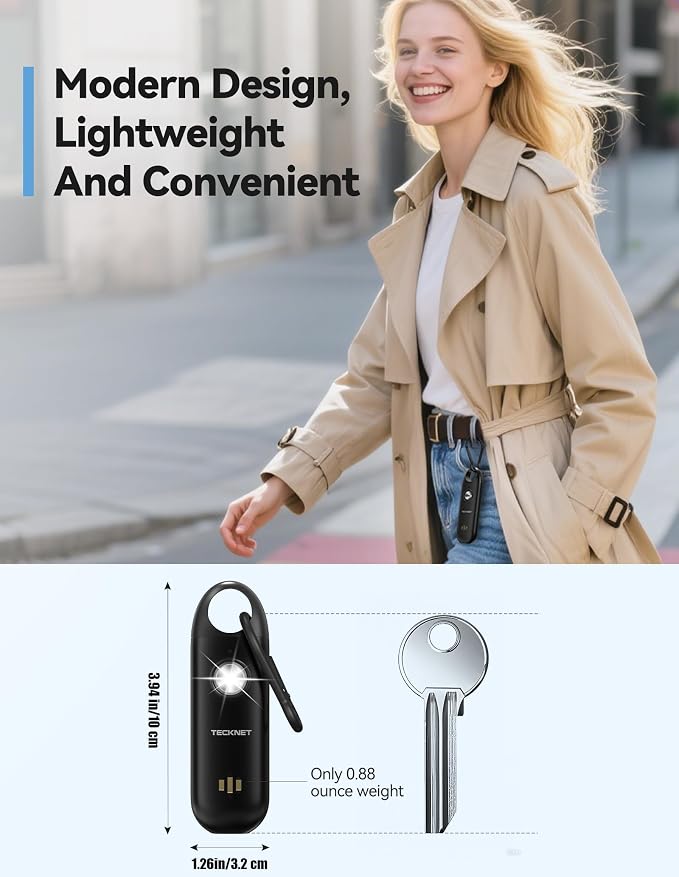 TECKNET Personal Safety Alarm,Portable Personal Alarm for Women with Flashing Strobe Light & Low Battery Alert,130dB Rechargeable Emergency Keychain Alarms for Women ,Men,Kids,Seniors(Black) - Image 5