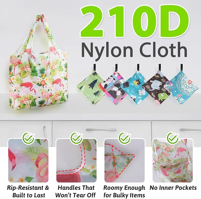Reusable Grocery Shopping Bags 6|10 Pack, Foldable Tote Bags, Machine Washable Nylon Shopping Totes for Groceries - Image 6