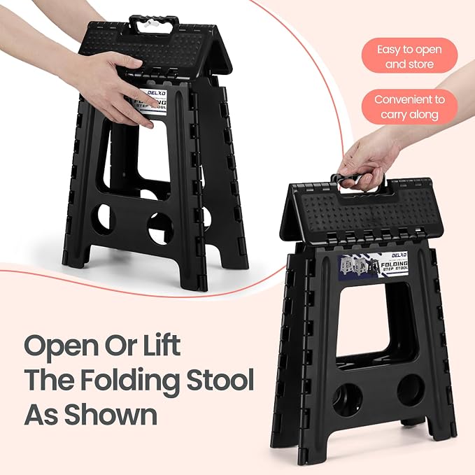 Delxo 16 Inch Folding Step Stool,Foldable Step Stool for Adults Black Dot | Step Stool with Safety Lock,Portable Collapsible Step Stool,Non-slip Folding Stools for Kitchen Bathroom Bedroom Garden 1PC - Image 6