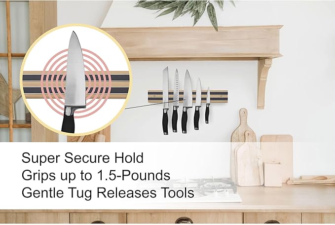 HIC Kitchen Magnetic Knife Holder and Tool Storage Bar, Wood, 12-Inches, 12 inch - Image 2