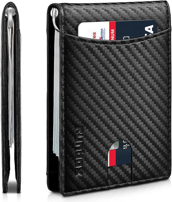 RUNBOX Genuine Leather Slim Wallet for Men RFID Blocking Bifold Minimalist Front Pocket Mens Wallet with Money Clip Thin Gift Box by RUNBOX